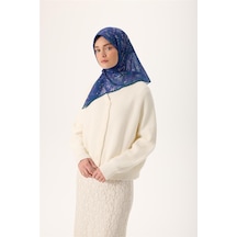 Silk Home İnce Pamuk Soft Eşarp Mor-patina Yeşili Desenli Kaymaz Dokulu Tok Duruşlu 90x90 Çok Renkli