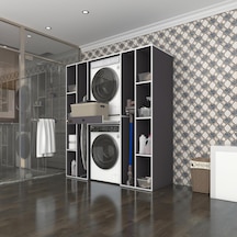 Kenzlife Çamaşır-Kurutma Makinesi Dolabı Sadra Gri 187 170 60 Çekmeceli Raflı Banyo Çok Renkli