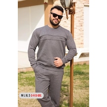 Azıcık Akıllı Koyu Gri Normal - Battal Büyük Beden Kalın Sweat Erkek Eşofman Takımı 21eestbakt Gri