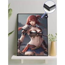 Pster439 Kızıl Savaşçı Kızı Manga Çerçeveli Tablo - Çerçeveli Poster 21 X 30 7/8 Yaş
