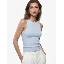 Koton Regular Fit Kolsuz Bisiklet Yaka Triko Bluz Mavi 6sak30054ht
