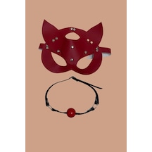 Findit Kırmızı Deri Maske Ve Ağız Topu Harness Aksesuar Kırmızı