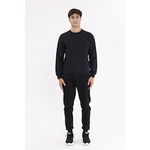 Rowinger Minimal Logolu Bisiklet Yaka Ribana Manşetli Rahat Kalıp Mevsimlik Sweatshirt Black