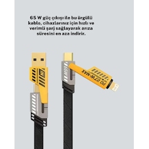 Flzdgnkr Hızlı Şarj Destekli 65w Örgülü Usb-c Ve Usb-a Çoklu Şarj Kablosu