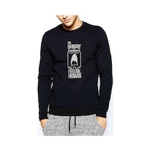 I'M Hungry Baskılı Siyah Erkek Örme Sweatshirt