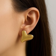 Altın Renk Kalp Küpe Vip Kararmaz Solmaz Çelik Küpe Altın