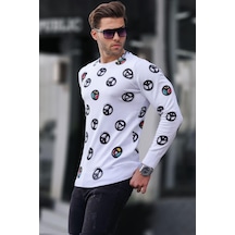 Madmext Beyaz Bisiklet Yaka Baskılı Sweatshirt 1707-beyaz Beyaz