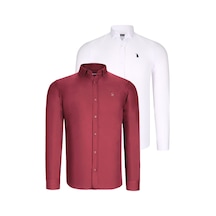 İkili Set G725 Dewberry Erkek Gömlek-beyaz-bordo Beyaz-bordo