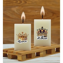 Bk Gift Kişiye Özel Kral-kraliçe Tacı Tasarımlı 2 Li Dtf Dikdörtgen Blok Mum Seti-1, Sevgiliye Hediye, Doğum Günü Hediyesi, Ev Hediyesi