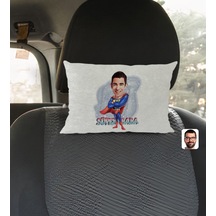 Bk Gift Kişiye Özel Süper Baba Karikatürlü Dikdörtgen Araç Koltuk Yastığı-1 Çok Renkli