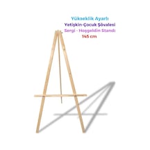 Ahşap Ayarlı Şövale, Resim Sehpası, Ressam Şövalye Sergi Tuval Tutucu, 144 Cm, Hoşgeldiniz Standı