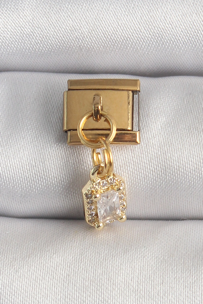 316l Çelik Renk Sallantı Zirkon Taşlı Kare Model Nomination Charm Diğer