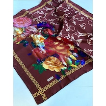 Aker Sura İpek Eşarp 43898 Kahverengi Karışık Desen Çok Renkli