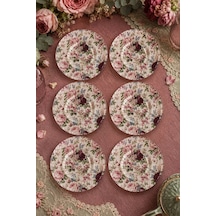 6 Lı Cam Çay Tabağı Pembe Gül Ve Çiçek Desenli 12 Cm 6 Adet Çay Tabak