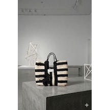 Buva Zebra Rafya Omuz Çantası Siyah - Beyaz