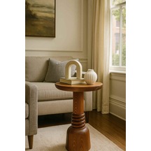 Masif Ahşap Meşe Renktekli Yan Sehpa Mantar Form Sehpa Meşe