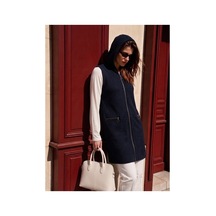 Onno Style Women Kapüşonlu Çelik Örgü Uzun Triko Kadın Yelek Lacivert