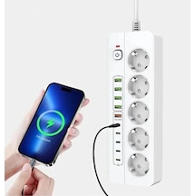 3500w Akım Korumalı 5 Li Grup Priz: 5x Usb + 5x Type-c Çıkışlı 2 Metre Diğer