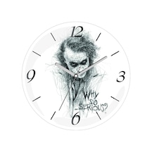 Joker Why So Serious Karakalem Çap 30cm Sessiz Akar Bombeli Gerçek Cam Duvar Saati Çok Renkli