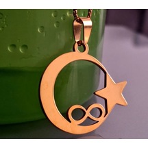 Paslanmaz Çelik Altın Renk Sonsuzluk Tema Ayyıldız Kolye Altın