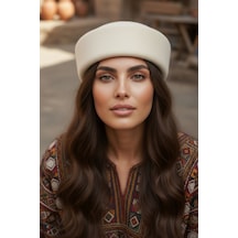 Genel Markalar Kadın Pillbox Şapka Kaşe Retro Klasik Şapka Hostes Şapka Ekru Ekru