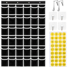 Cbtx 36 Cepli Temizle Asılı Kese Cep Telefonu Saklama Çantası Sınıf Takvimi Cep Tablosu Hesap Makinesi Tutacağı - Siyah