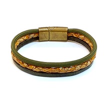Verdant Trace Haki Tonlu Hakiki Deri Erkek Bileklik-1453 Antrasit
