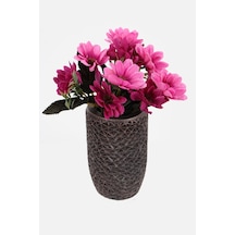 Lüx Beton Retro Tombul Vazoda Yapay Papatya Dekoru 25 Cm Mor-pembe