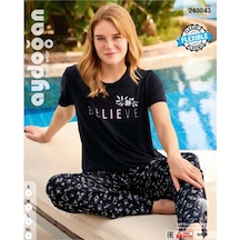 Aydoğan Homewear -believe- Yazılı Viskos Yazlık Pijama Takımı-240 Siyah