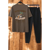 Uyguntarz Unisex Outer Banks Tasarım Basklı Tshirt Eşofman Takımı Kahverengi