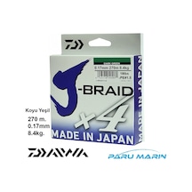 Daiwa J-Braid X4 Koyu Yeşil 270 Mt. 0.17Mm 8.4Kg. Ip Misina