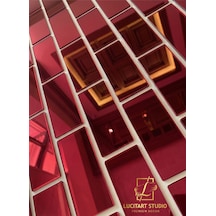 Dekoratif Tuğla Desenli Kırmızı Ayna Pleksi 30 Adet 5x9cm Kendinden Yapışkanlı Kırmızı Kırmızı