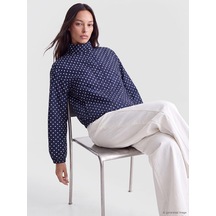 Lcwaıkıkı Classic Lacivert Dik Yaka Puantiyeli Oversize Kadın Mont