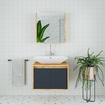 Banos Roomart Lavabolu Ahşap-Antrasit Mdf 65 Cm Banyo Dolabı+Ayna Antrasit