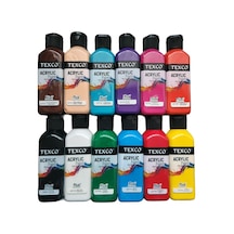 Rich Texco Akrilik Boya Seti, 12 Renk X 130 Ml, Su Bazlı 0,15 L