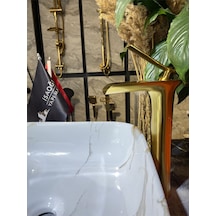 İsaoğlu Yapı Mat Gold Çanak Lavabo Bataryası Şelale Lavabo Musluğu Fırçalanmış Mat Altın Batarya Gold