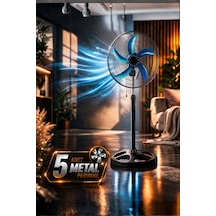 Diğer - Siyah - Sanayi Tipi 80w Güçlü Vantilatör 56cm Isı Yalıtımlı Motor 5 Pervaneli Mpıa Vt10 Ev Ofis Ayaklı Fan