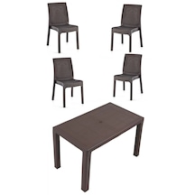 70x120 Cm Rattan 4 Kişilik Masa Seti Kolsuz Sandalye Acı Kahve