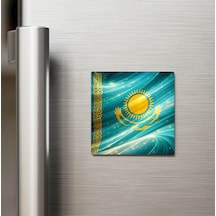 Kazakistan Kazakhstan Abstract Ülke Bayraklı Buzdolap Magneti - 9x9 Cm