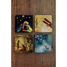 Taş Bardak Altlığı Küçük Prens Baskılı Baskılı 4'lü Set - Stone Coasters Çok Renkli