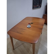 Masa Oval 90642 Retro Ayak Model Kayın Retro Açılır Parlak Açık Ceviz Tabla El Yapım Kahverengi