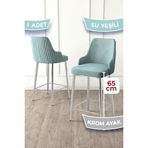 Canisa Tera Serisi 1 Adet Babyface Kumaş 65 Cm Krom Kaplama Ayaklı Su Yeşili Bar Sandalyesi Su Yeşili Sandalye Krom Kaplama Ayak