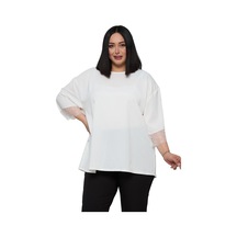 Disentis Modest Büyük Beden Dantel Detaylı Yarım Kol Beyaz Bluz Beyaz
