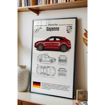 Porsche Cayenne Tablo - Teknik Özellikli Lüks Suv Poster - Çerçeveli Duvar Dekoru - Araba Blueprint Siyah