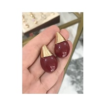 Gold Detaylı Trend Küpe Bordo