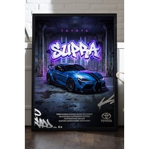 Toyota Supra Siyah Ahşap Çerçeveli Poster, Dekoratif Araba Duvar Tablosu