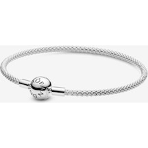 Charm Uyumlu, Ball Klips Örgü Bangle Bileklik, Tüm Boyutlar Gümüş Gümüş