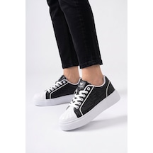 Walkway Siyah-beyaz Bağcıklı Kalın Rahat Tabanlı Kadın Casual Yürüyüş Ayakkabı Sneaker 26201 Siyah - Beyaz