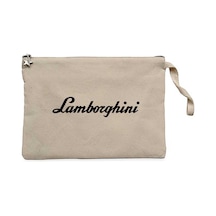 Lamborghini Text Black Krem Clutch Astarlı Cüzdan / El Çantası