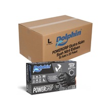 Dolphin Nitril Powergrip Ekstra Kalın Elmas Dokulu Eldiven Siyah Large Büyük Boy - 50'li 20 Paket